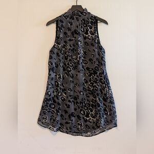 Tyche Leopard Print Sleeveless Blouse Large Mock Neck Lined Dressy Top Career